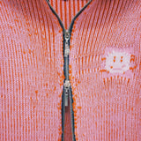 Orange and Pink Knit Polo Zipper Cardigan